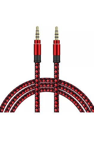 SDTEK Extra Long 3 Metres Red Braided Aux Audio Cable Jack Stereo 3m 3.5mm Cable