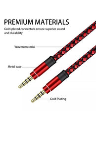 SDTEK Extra Long 3 Metres Red Braided Aux Audio Cable Jack Stereo 3m 3.5mm Cable